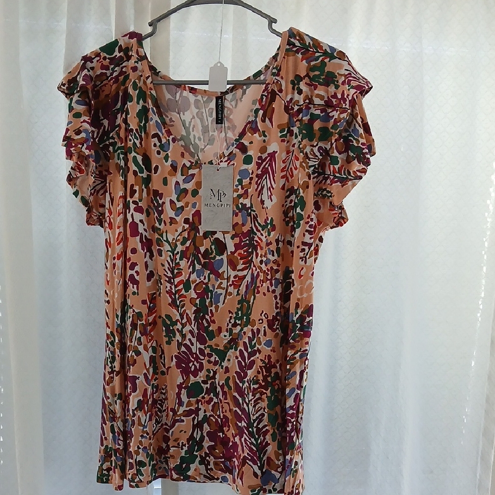 Multicolor Ruffle Sleeve Blouse NWT XL